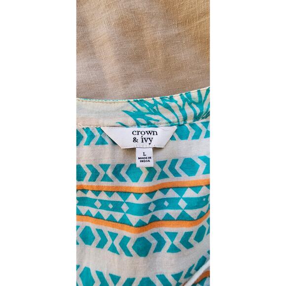 Crown & Ivy‎ Pineapple Tassel Boho Beach Coverup Tunic Top Women Size L Multi - Picture 5 of 6